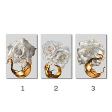 Charger l'image dans la galerie, Modern Abstract White Roses And Gold Paint Brush