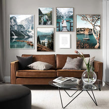 Load image into Gallery viewer, Scandinavian Mountain Lake Bridge Wall Art
