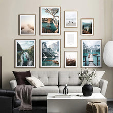 Load image into Gallery viewer, Scandinavian Mountain Lake Bridge Wall Art