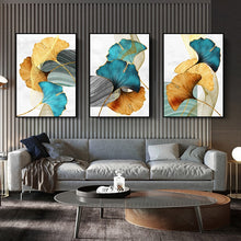 Charger l'image dans la galerie, Golden Blue Leaf Abstract Art