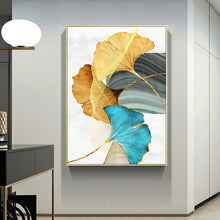 Charger l'image dans la galerie, Golden Blue Leaf Abstract Art