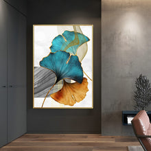 Charger l'image dans la galerie, Golden Blue Leaf Abstract Art