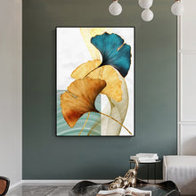 Charger l'image dans la galerie, Golden Blue Leaf Abstract Art