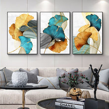 Charger l'image dans la galerie, Golden Blue Leaf Abstract Art