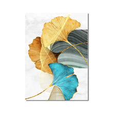 Charger l'image dans la galerie, Golden Blue Leaf Abstract Art