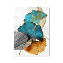 Charger l'image dans la galerie, Golden Blue Leaf Abstract Art