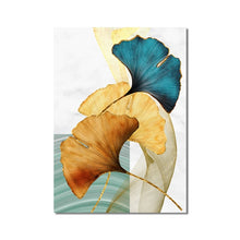 Charger l'image dans la galerie, Golden Blue Leaf Abstract Art