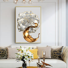 Charger l'image dans la galerie, Modern Abstract White Roses And Gold Paint Brush