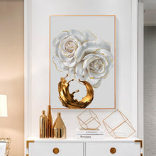 Charger l'image dans la galerie, Modern Abstract White Roses And Gold Paint Brush
