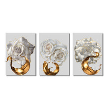 Charger l'image dans la galerie, Modern Abstract White Roses And Gold Paint Brush