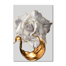 Charger l'image dans la galerie, Modern Abstract White Roses And Gold Paint Brush