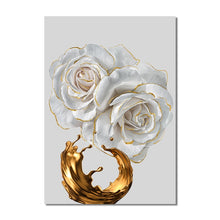 Charger l'image dans la galerie, Modern Abstract White Roses And Gold Paint Brush