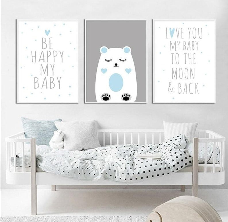 Blue Baby Bear Nursery Art