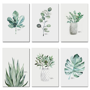 Watercolor Plants Leaf Scandinavian Decor
