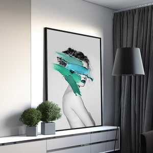 Modern Woman Portrait - Blue Navy Paint Brush