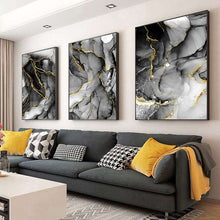 Charger l&#39;image dans la galerie, Black &amp; White Roses Leaf With Golden Rain River Abstract Art
