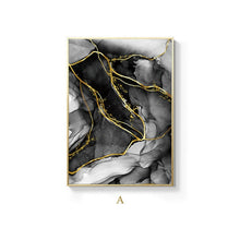 Charger l&#39;image dans la galerie, Black &amp; White Roses Leaf With Golden Rain River Abstract Art
