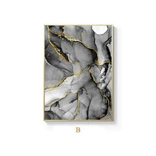 Charger l&#39;image dans la galerie, Black &amp; White Roses Leaf With Golden Rain River Abstract Art
