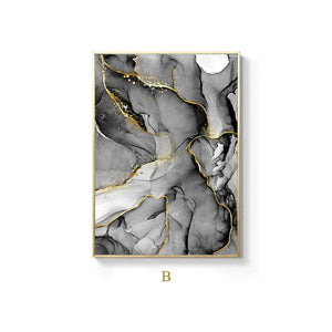 Black & White Roses Leaf With Golden Rain River Abstract Art