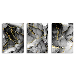 Black & White Roses Leaf With Golden Rain River Abstract Art