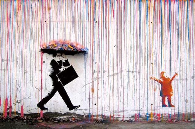 Banksy Man Walking In The Rain