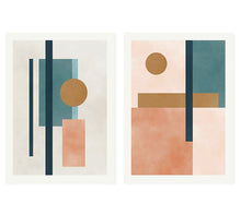 Load image into Gallery viewer, Minimalist Watercolor Pink Blue Geometric Shapes
