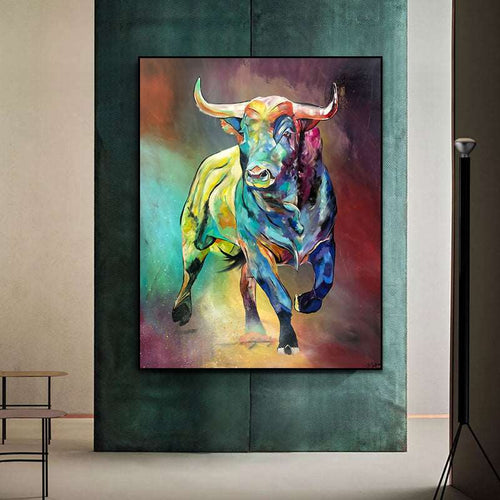 Abstract Colorful Bull Painting