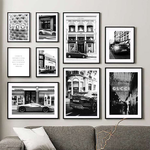Black and White Fashion Boutique and Luxury Cars