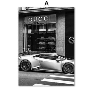 Black and White Fashion Boutique and Luxury Cars