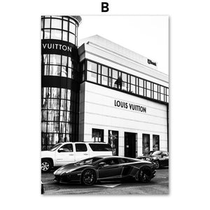 Black and White Fashion Boutique and Luxury Cars