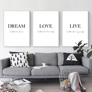 Dream. Love. Live. Minimalist Word Art